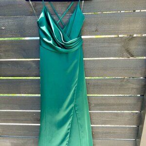 Fame & Partners - Satin Draped Front Maxi Dress - 4 US